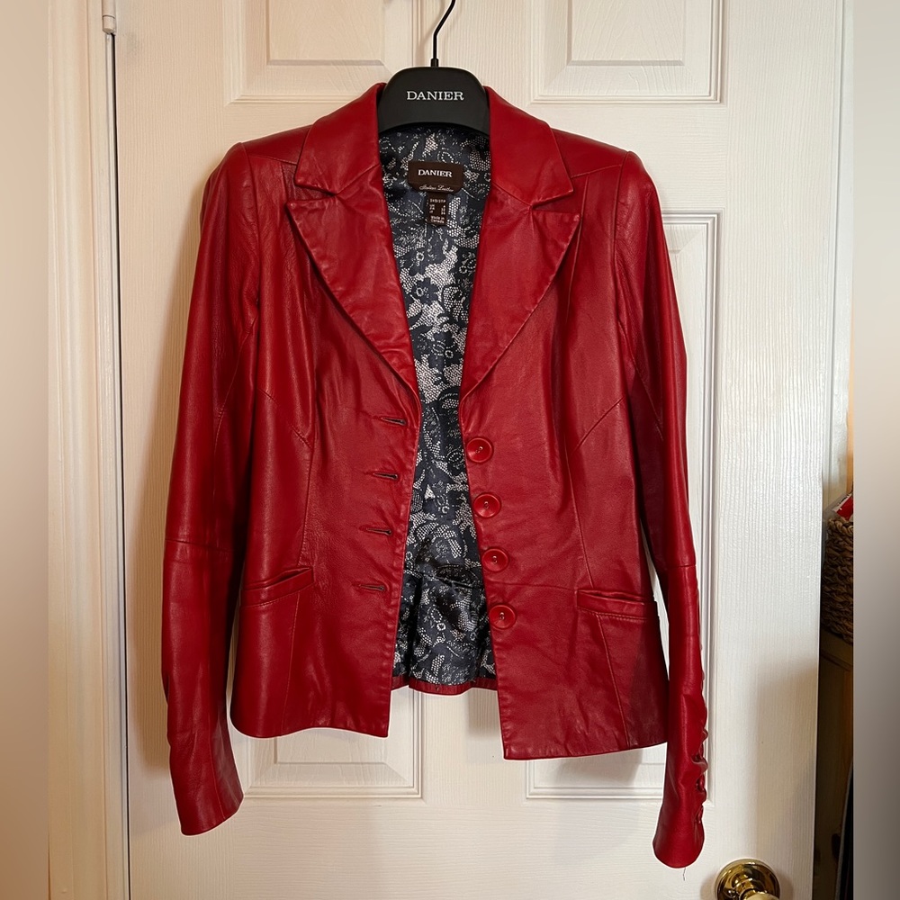 DANIER Italian Leather Red Blazer Jacket